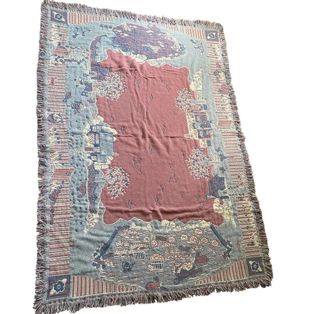 Tapestry Blanket Farm House Animals Pastel Colors 4ft by 5.8ft
